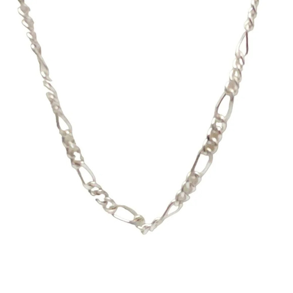 Figaro Chain Necklace Silver Tone Lobster Closure Vintage 18 in - Picture 3 of 5